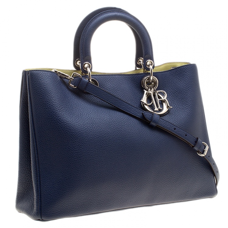Pre Owned Dior Dark Blue Leather Large Diorissimo Shopper Tote