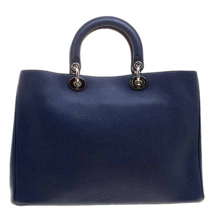 Pre Owned Dior Dark Blue Leather Large Diorissimo Shopper Tote