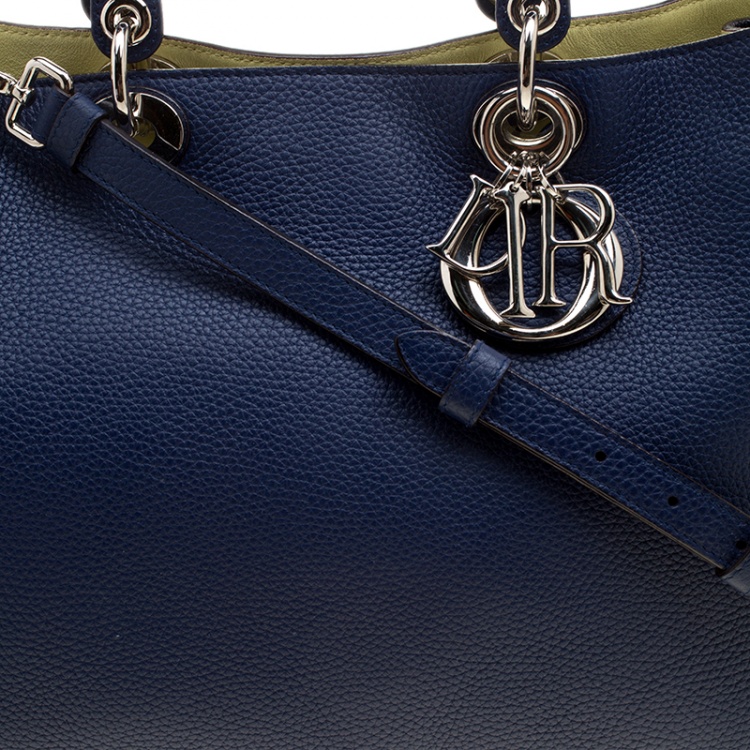 Pre Owned Dior Dark Blue Leather Large Diorissimo Shopper Tote