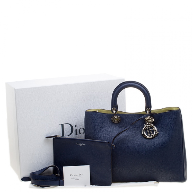 Pre Owned Dior Dark Blue Leather Large Diorissimo Shopper Tote
