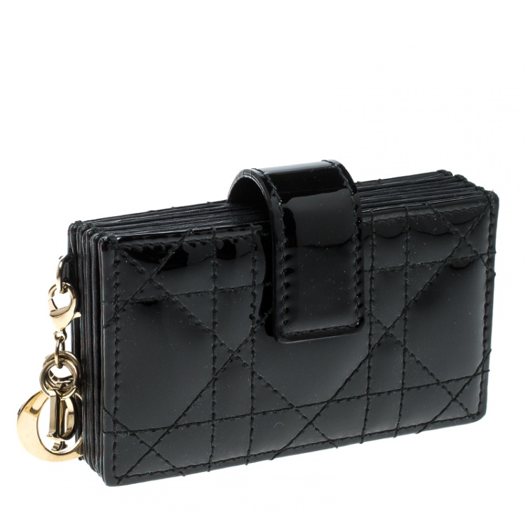 Pre Owned Dior Black Patent Cannage Leather Gusset Card Holder