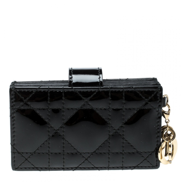 Pre Owned Dior Black Patent Cannage Leather Gusset Card Holder