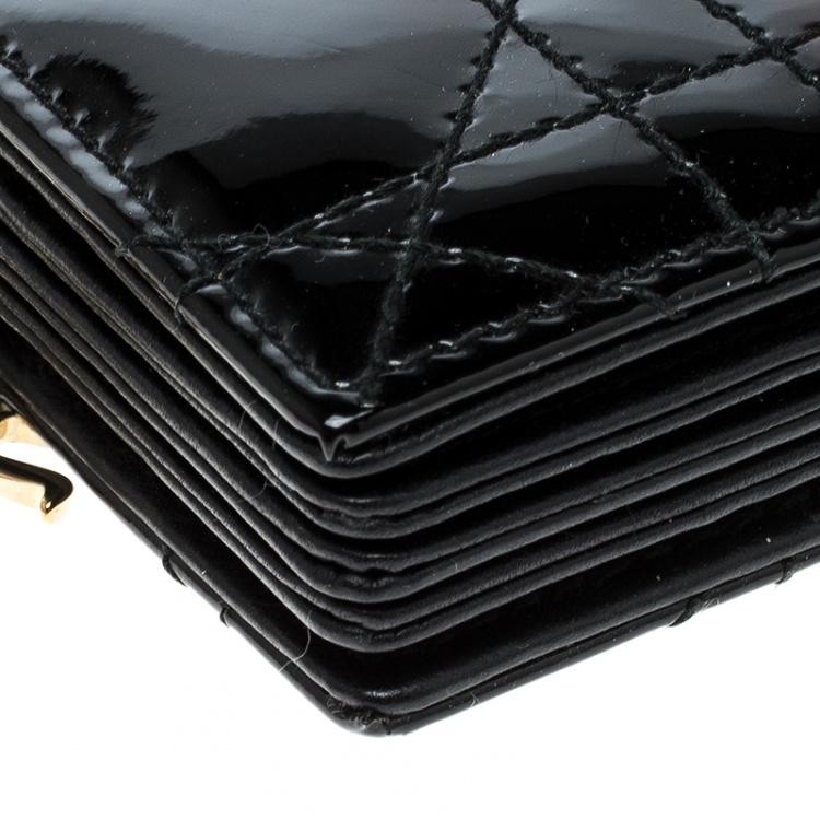 Pre Owned Dior Black Patent Cannage Leather Gusset Card Holder