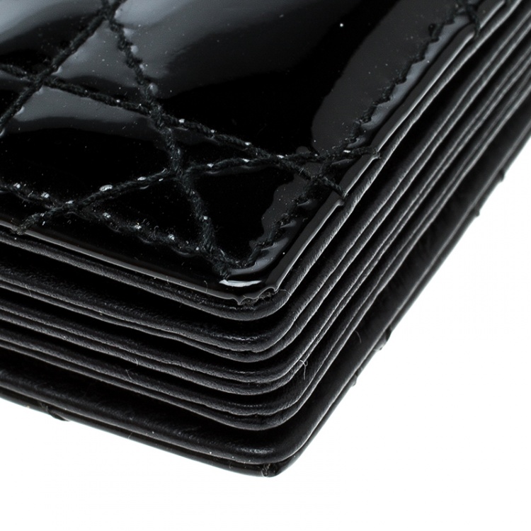 Pre Owned Dior Black Patent Cannage Leather Gusset Card Holder