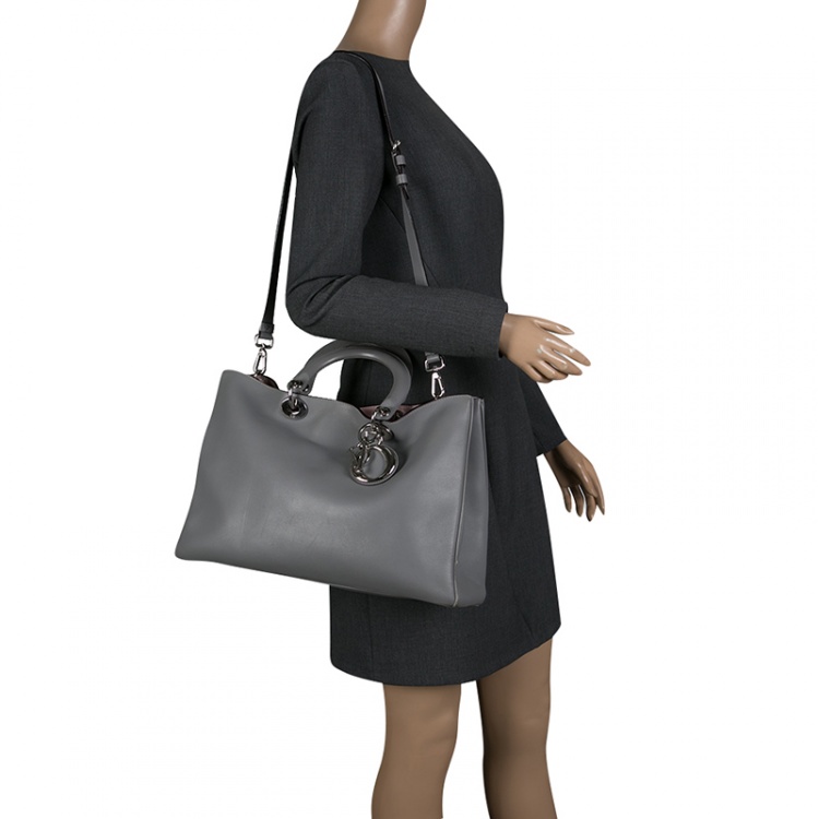 Pre Owned Dior Grey Leather Large Diorissimo Shopper Tote