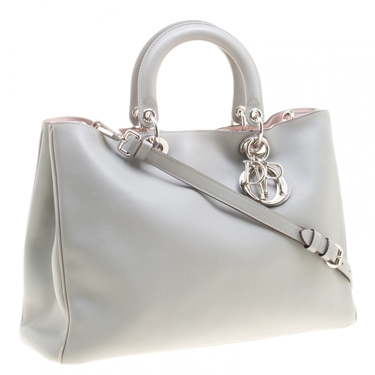 Pre Owned Dior Grey Leather Large Diorissimo Shopper Tote