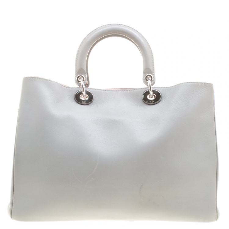 Pre Owned Dior Grey Leather Large Diorissimo Shopper Tote