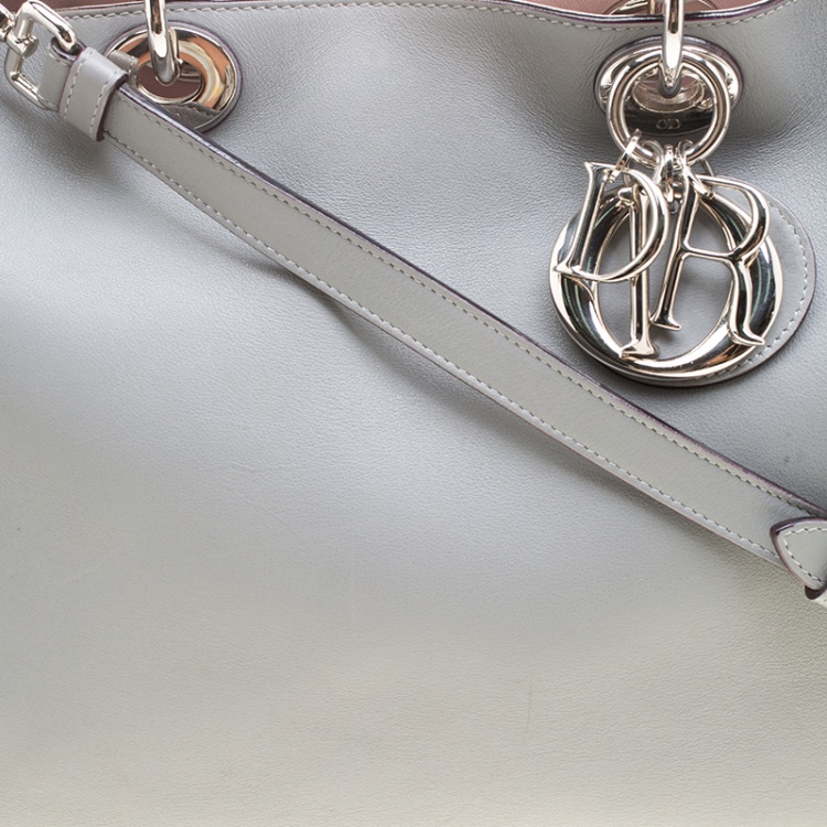 Pre Owned Dior Grey Leather Large Diorissimo Shopper Tote