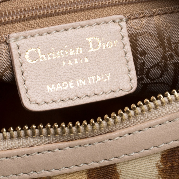 Pre Owned Dior Beige/Brown Leopard Print Buckle Zip Hobo