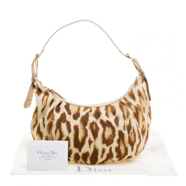 Pre Owned Dior Beige/Brown Leopard Print Buckle Zip Hobo