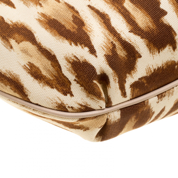 Pre Owned Dior Beige/Brown Leopard Print Buckle Zip Hobo