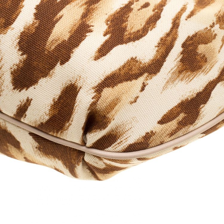 Pre Owned Dior Beige/Brown Leopard Print Buckle Zip Hobo