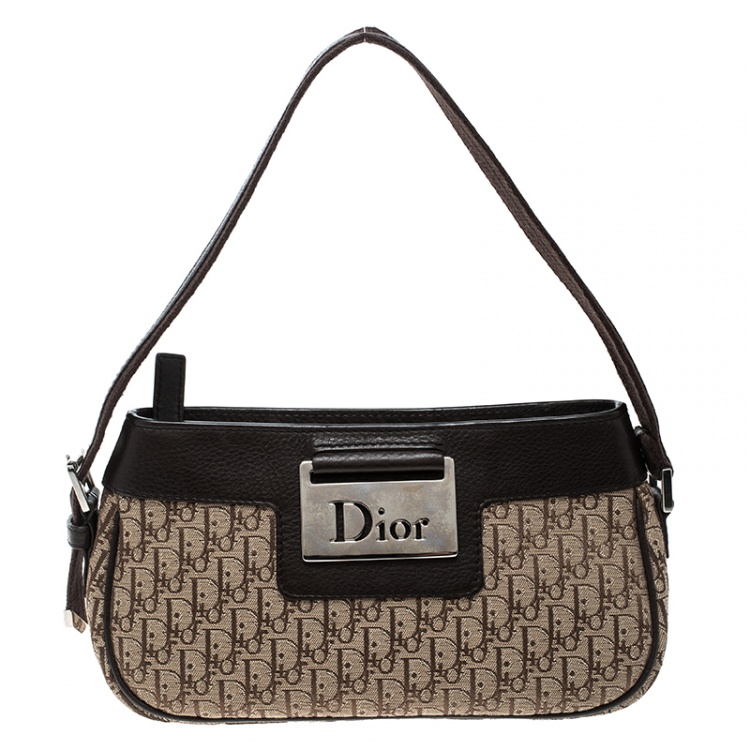 Dior Brown Diorissimo Pochette Beige Leather Cloth Pony-style