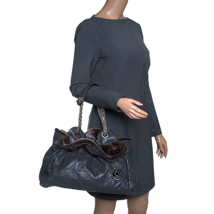 Pre Owned Dior Grey Cannage Leather Le Trente Hobo