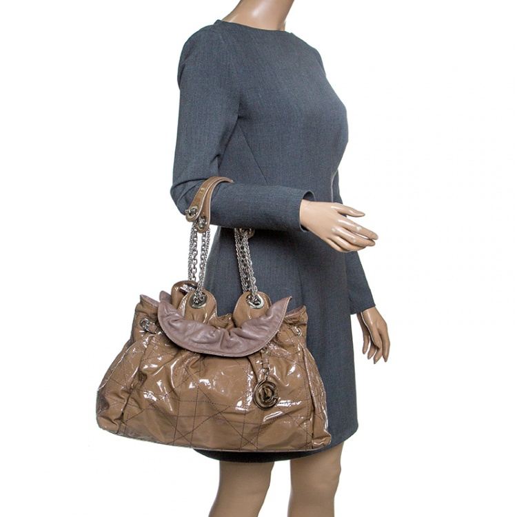 Pre Owned Dior Brown Cannage Patent Leather Le Trente Hobo