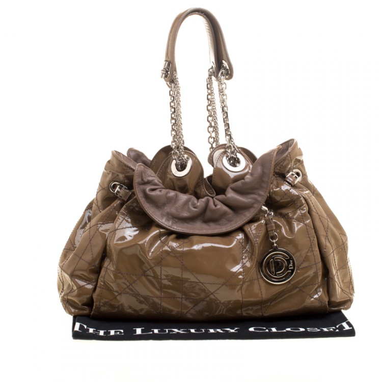 Pre Owned Dior Brown Cannage Patent Leather Le Trente Hobo