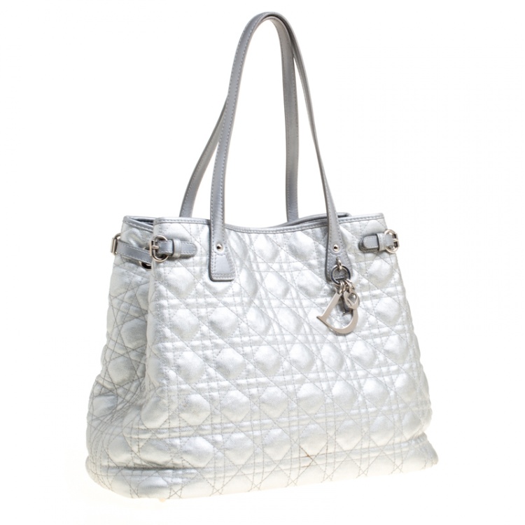 Pre Owned Dior Silver Coated Canvas Medium Panarea Shopper Tote