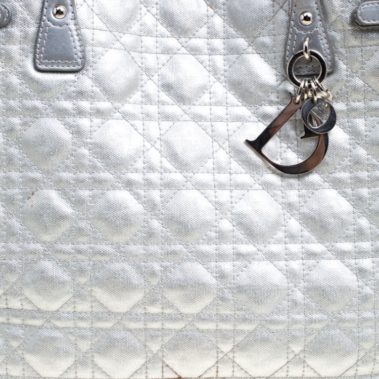 Pre Owned Dior Silver Coated Canvas Medium Panarea Shopper Tote
