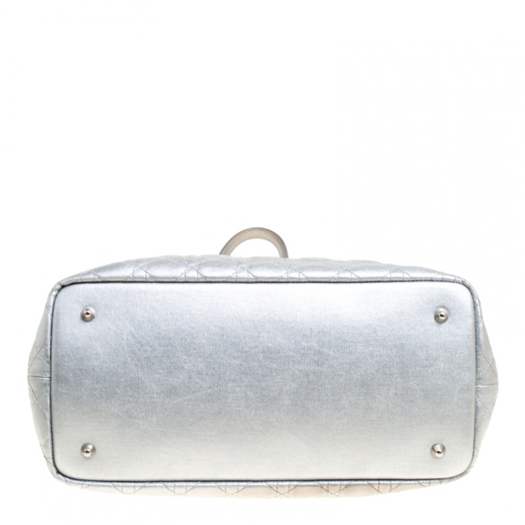 Pre Owned Dior Silver Coated Canvas Medium Panarea Shopper Tote