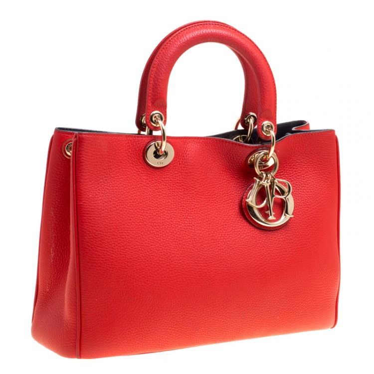 Pre Owned Dior Red Leather Medium Diorissimo Shopper Tote