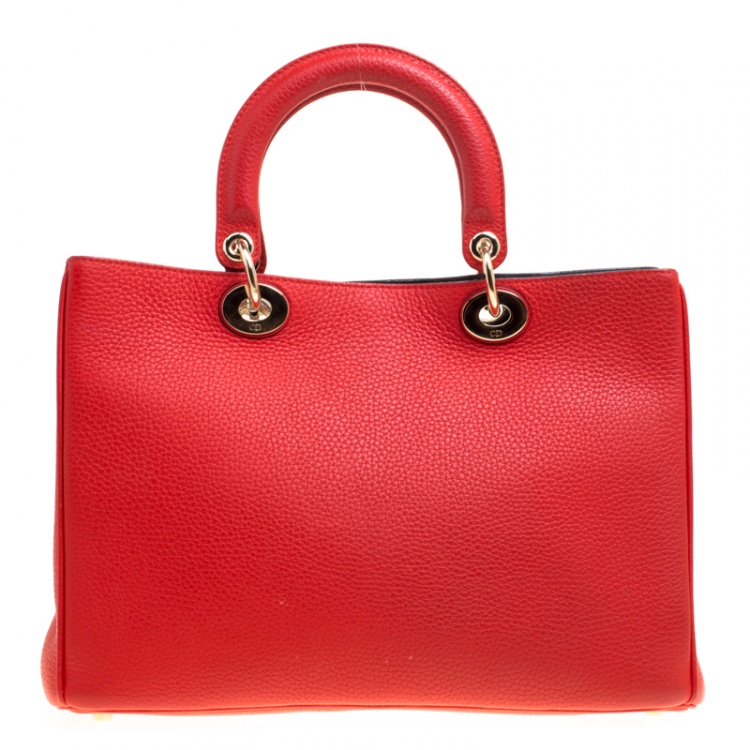 Pre Owned Dior Red Leather Medium Diorissimo Shopper Tote