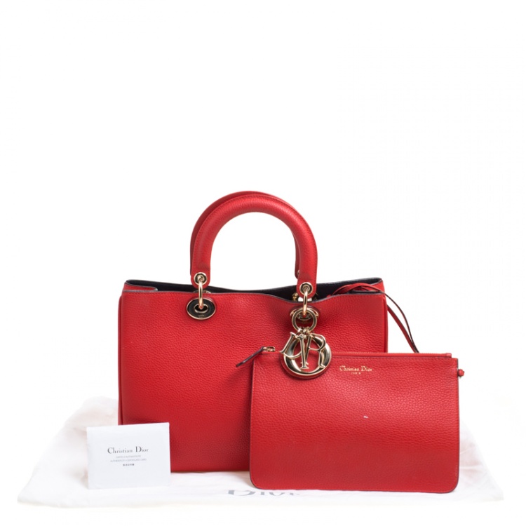 Pre Owned Dior Red Leather Medium Diorissimo Shopper Tote