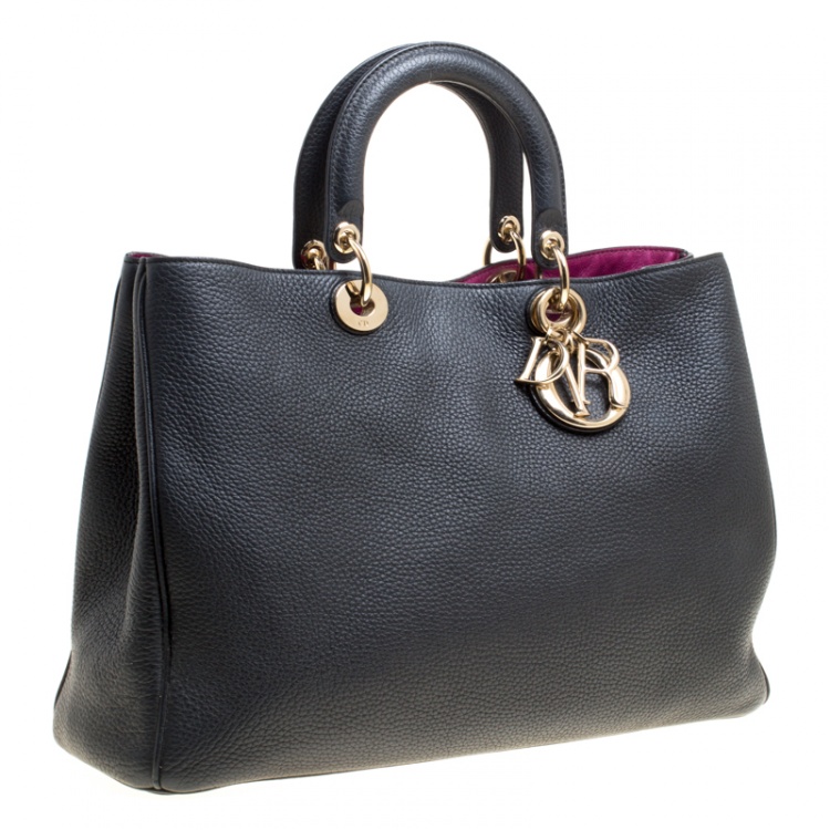Pre Owned Dior Black Leather Large Diorissimo Shopper Tote