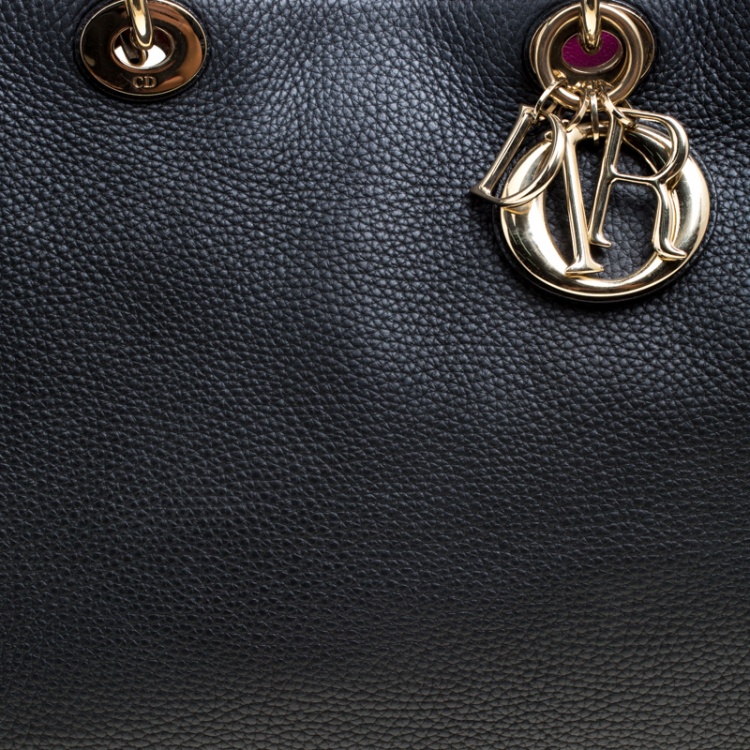 Pre Owned Dior Black Leather Large Diorissimo Shopper Tote