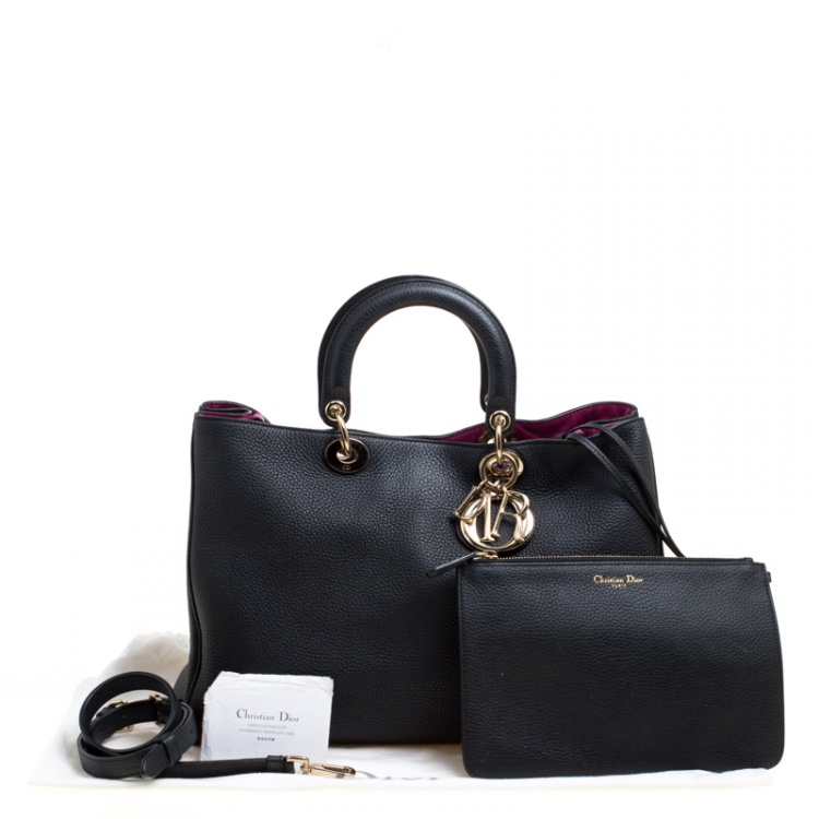 Pre Owned Dior Black Leather Large Diorissimo Shopper Tote