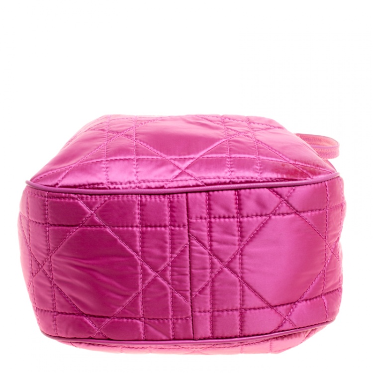 Pre Owned Dior Pink Cannage Quilted Nylon Drawstring Bucket Bag 