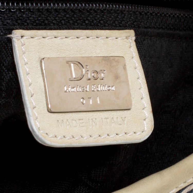 Pre Owned Dior Off White/Red Printed Fabric Limited Edition 071 Saddle Bag