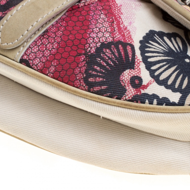 Pre Owned Dior Off White/Red Printed Fabric Limited Edition 071 Saddle Bag