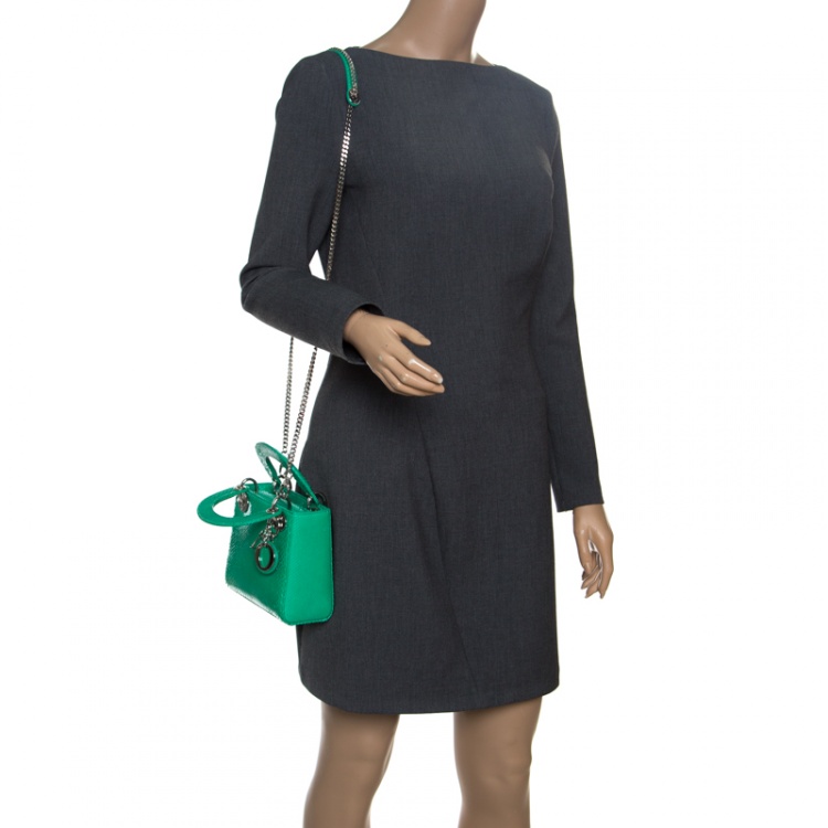 Christian Dior Dior Lady Dior Medium Green Patent Leather Bag ref244694   Joli Closet