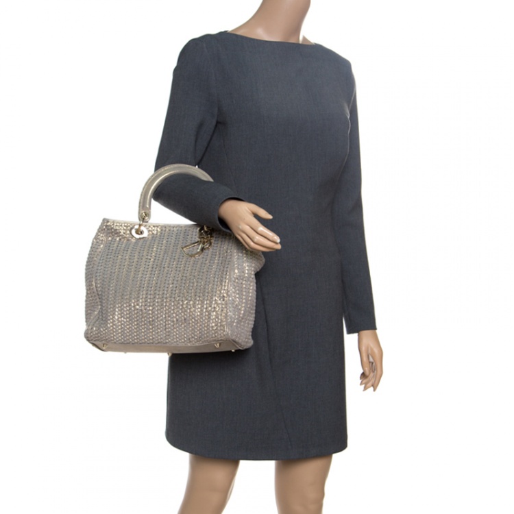 Medium Lady Dior Bag Natural Wicker and Blue Dior Oblique Jacquard  DIOR US
