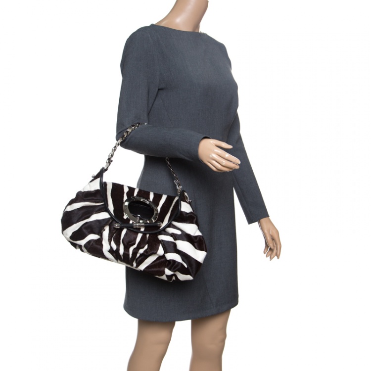 Pre Owned Dior Black/White Animal Print Calf hair Hobo