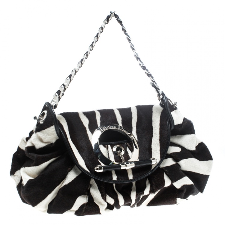 Pre Owned Dior Black/White Animal Print Calf hair Hobo