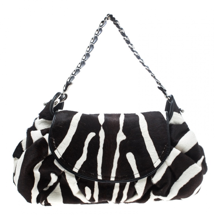 Pre Owned Dior Black/White Animal Print Calf hair Hobo