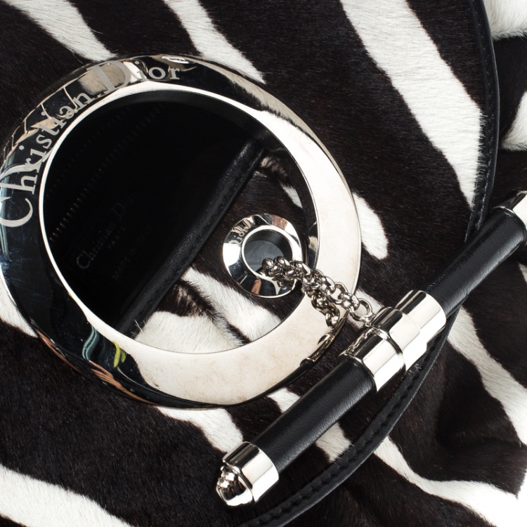 Pre Owned Dior Black/White Animal Print Calf hair Hobo