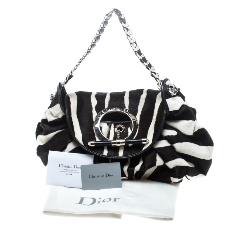 Pre Owned Dior Black/White Animal Print Calf hair Hobo