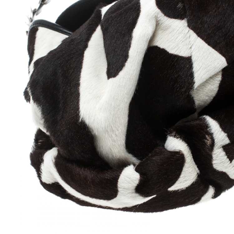 Pre Owned Dior Black/White Animal Print Calf hair Hobo