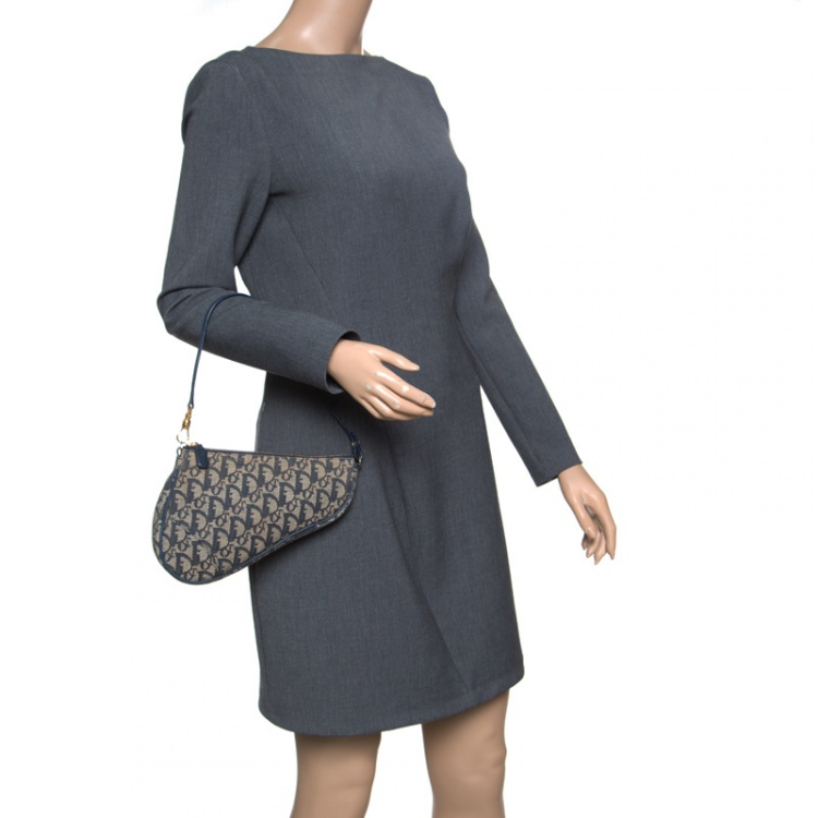 Pre Owned Dior Blue Diorissimo Canvas and Leather Saddle Bag