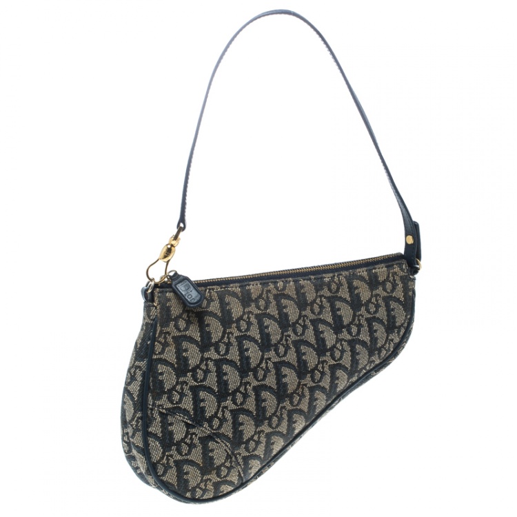Pre Owned Dior Blue Diorissimo Canvas and Leather Saddle Bag