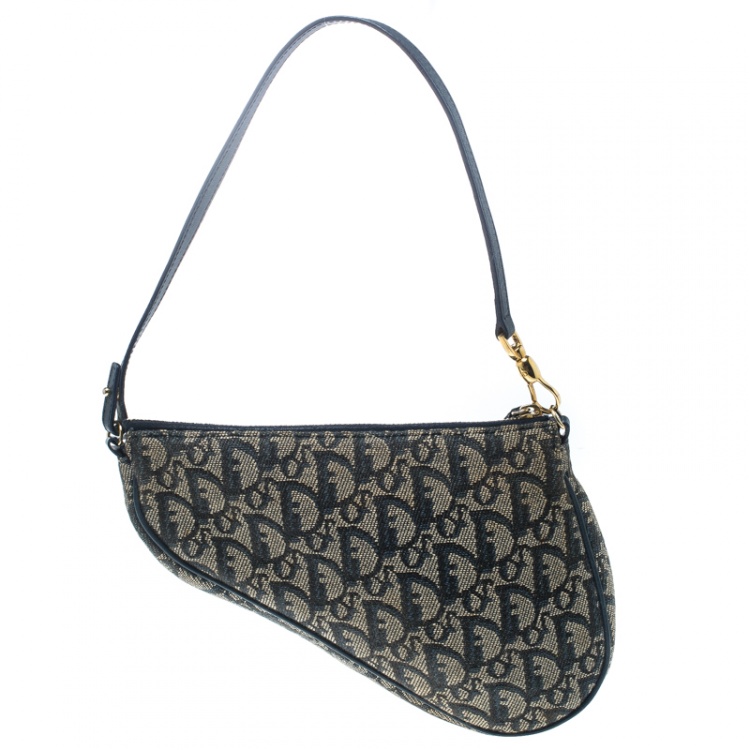 Pre Owned Dior Blue Diorissimo Canvas and Leather Saddle Bag