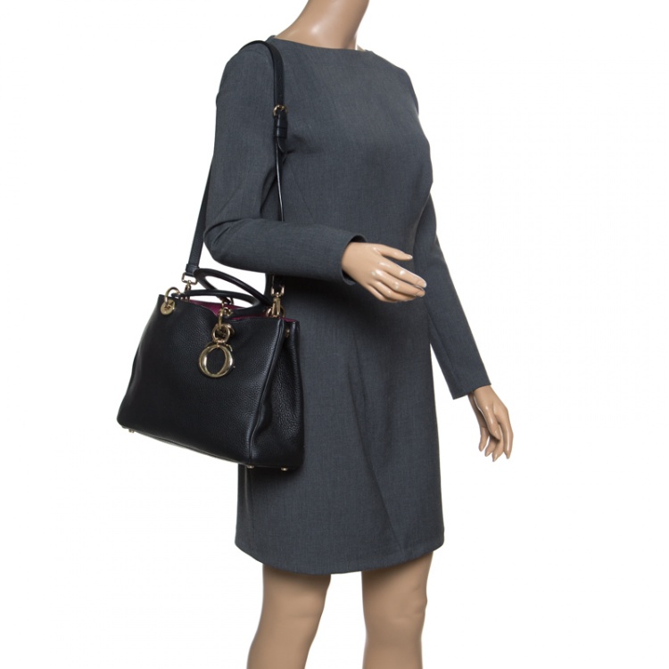 Pre Owned Dior Black Leather Medium Diorissimo Top Handle Bag