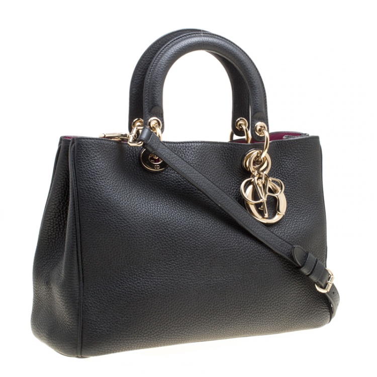 Pre Owned Dior Black Leather Medium Diorissimo Top Handle Bag