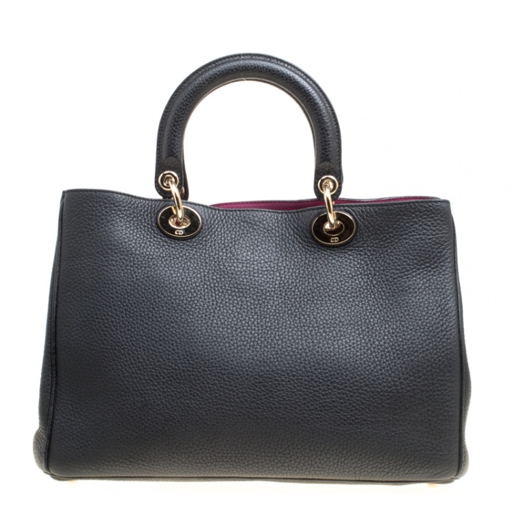 Pre Owned Dior Black Leather Medium Diorissimo Top Handle Bag
