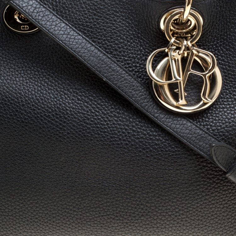 Pre Owned Dior Black Leather Medium Diorissimo Top Handle Bag
