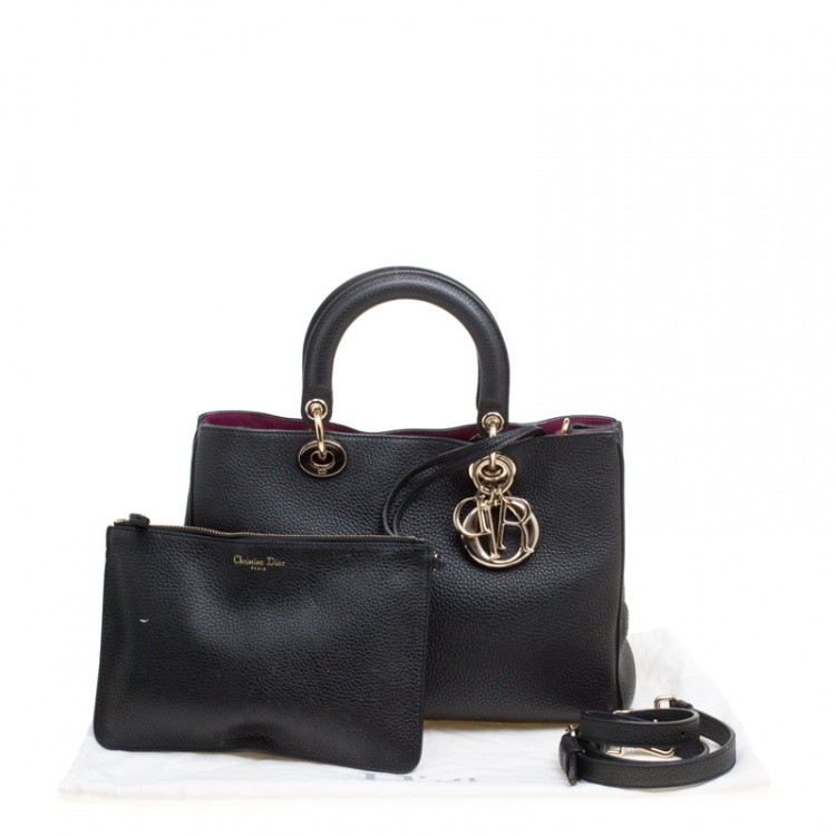 Pre Owned Dior Black Leather Medium Diorissimo Top Handle Bag