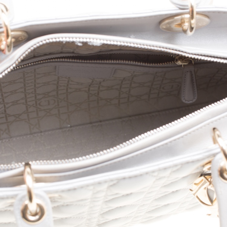 Pre Owned Dior Grey Leather Large Lady Dior Top Handle Bag