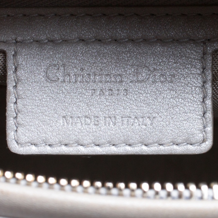 Pre Owned Dior Grey Leather Large Lady Dior Top Handle Bag